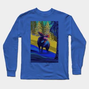 Winter Blue Moose Long Sleeve T-Shirt